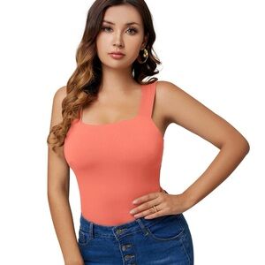Reoria Coral Square Neck Bodysuit Size S | Sleeveless Fitted